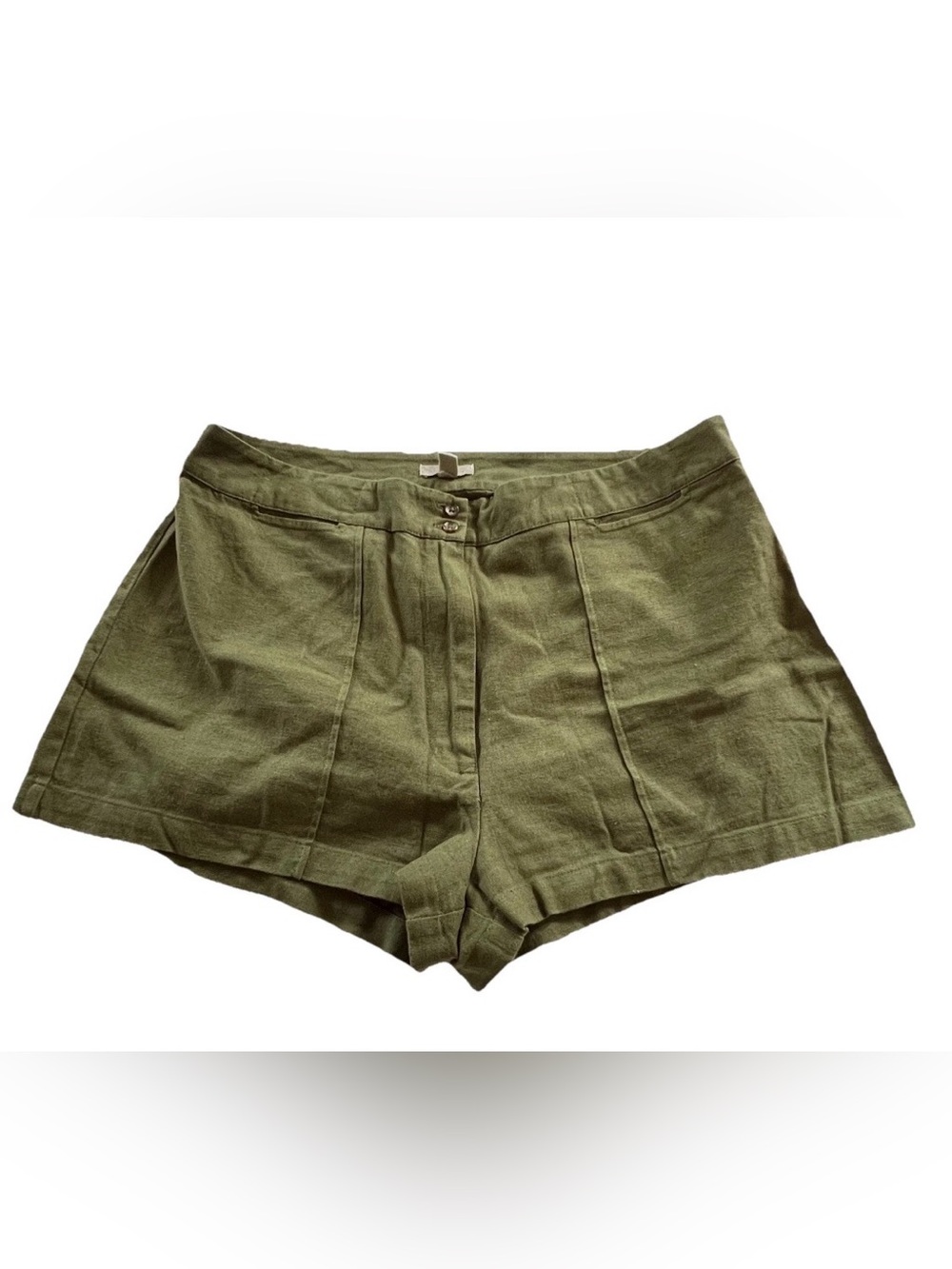 Ecote High Rise Linen Blend Green Shortie Chino Shorts Women’s Size 4 27x1.5 EUC